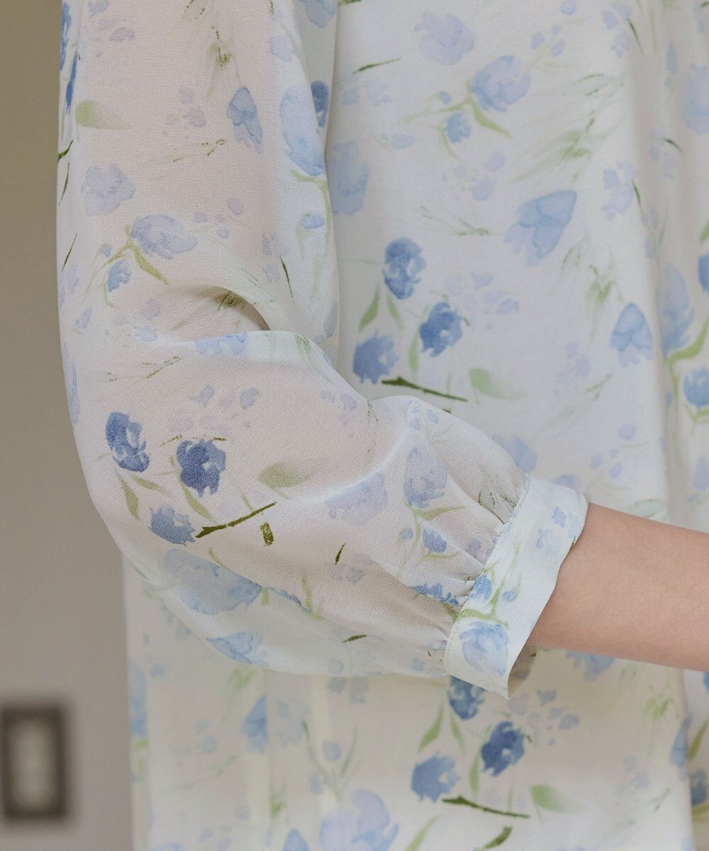 Tiaclasse 【洗える】花柄配色ボウタイブラウス 