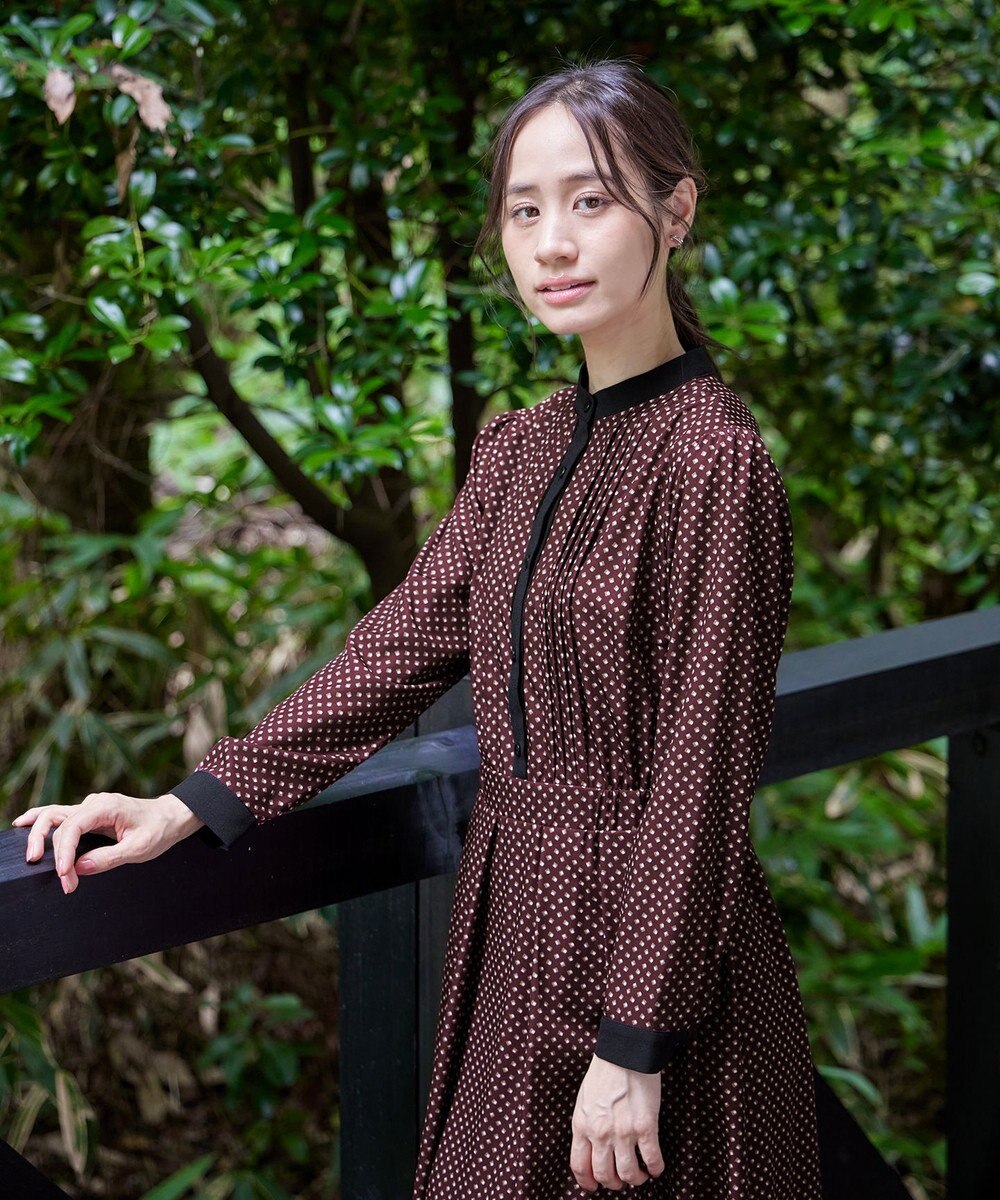 Tiaclasse 【新色追加・洗える】配色バンドカラー幾何学柄ワンピース 