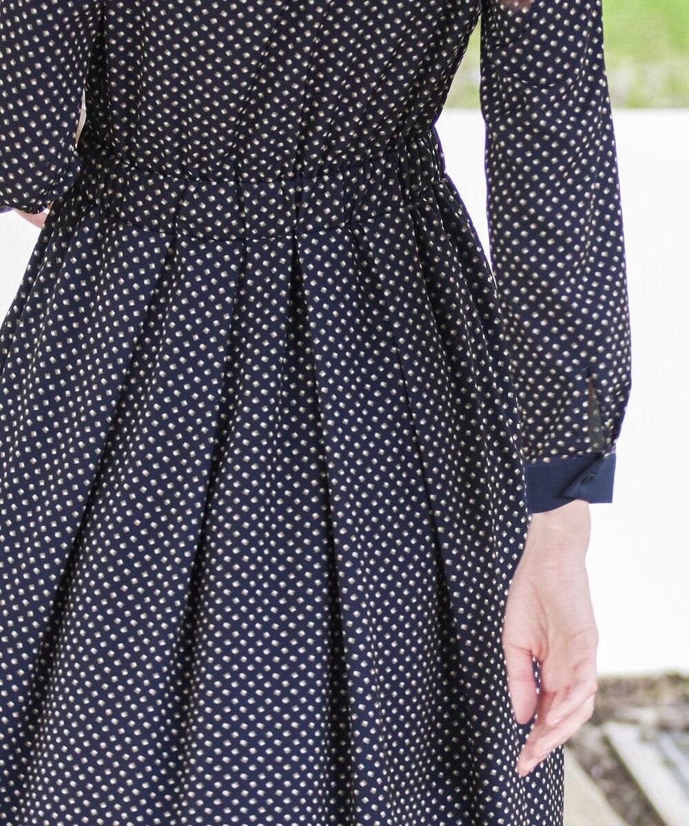 Tiaclasse 【新色追加・洗える】配色バンドカラー幾何学柄ワンピース 