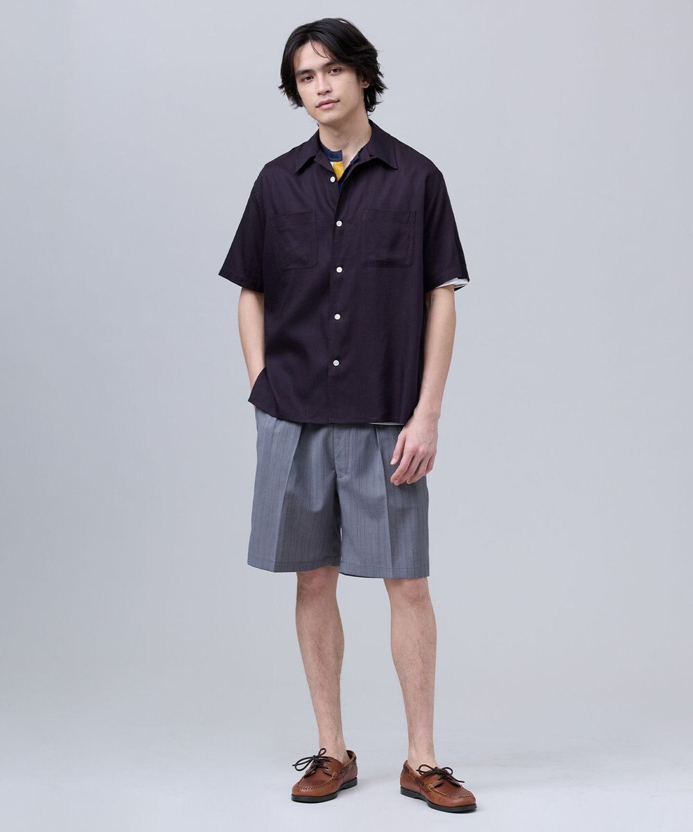 J.PRESS MEN 【J.PRESS ORIGINALS】Rayon Linen Oxford Open Half Sleeve Shirt / Baggy-Fit 