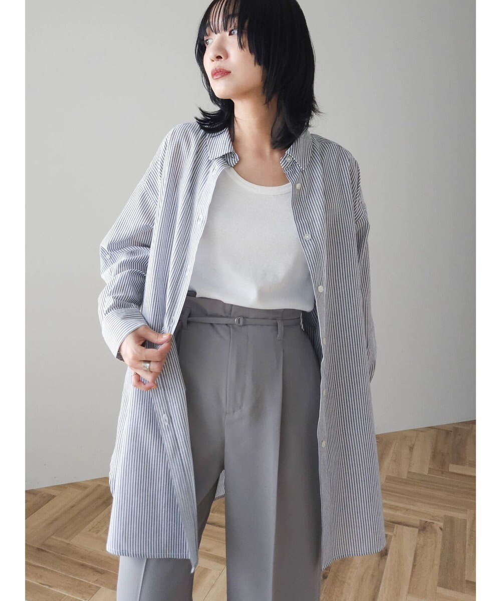 Green Parks 綿麻混タブ付オーバーサイズシャツチュニック 