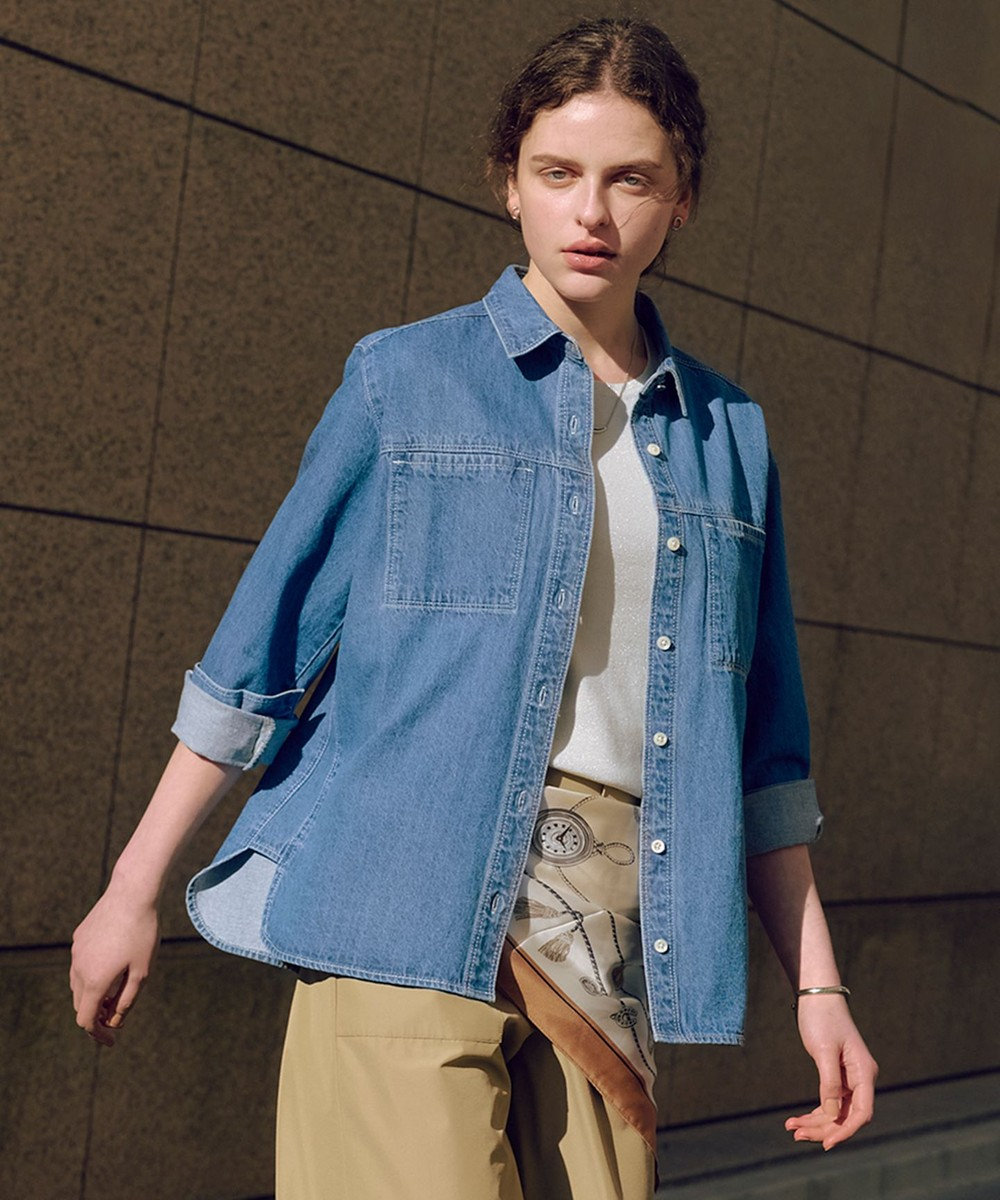 J.PRESS LADIES L コットンリネン 7oz デニム シャツ 