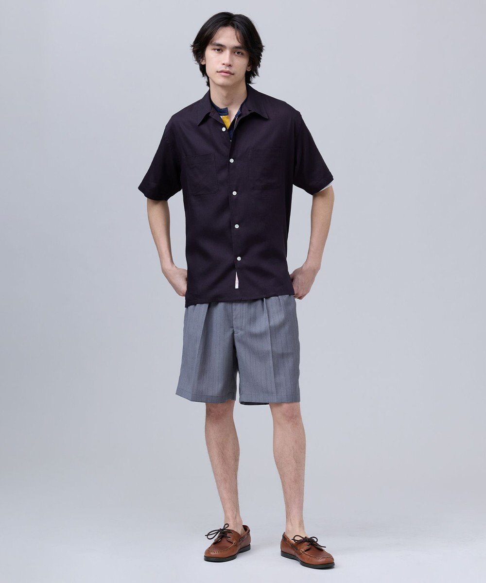 J.PRESS MEN 【J.PRESS ORIGINALS】Rayon Linen Oxford Open Half Sleeve Shirt / Baggy-Fit 