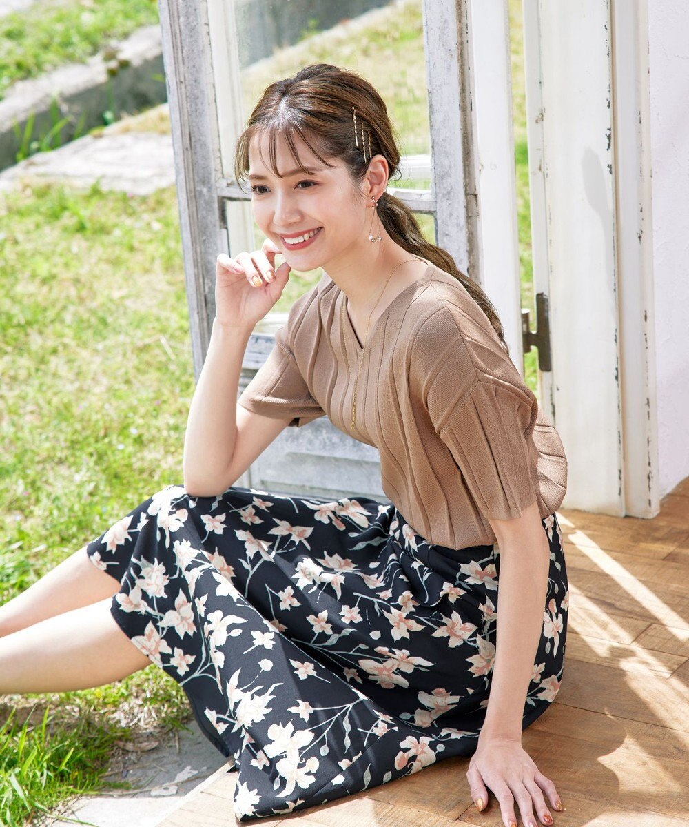 Tiaclasse L 【洗える】花柄プリントスカート 