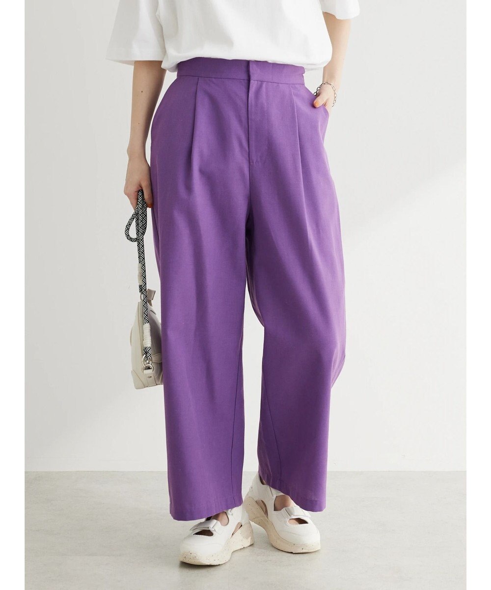 Green Parks 綿麻混タックストレートワイドパンツ 