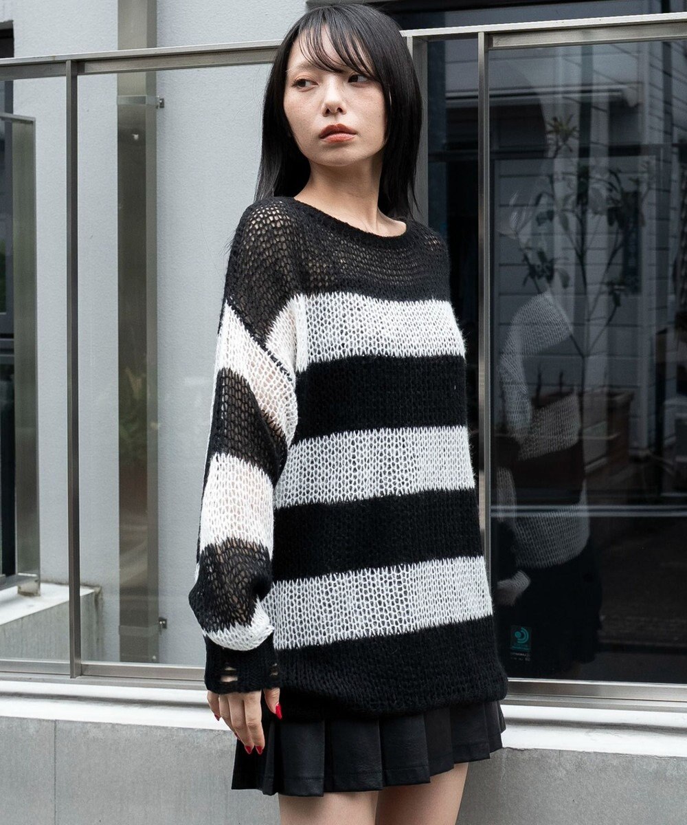 WEGO モヘアタッチボーダーBIGニット 