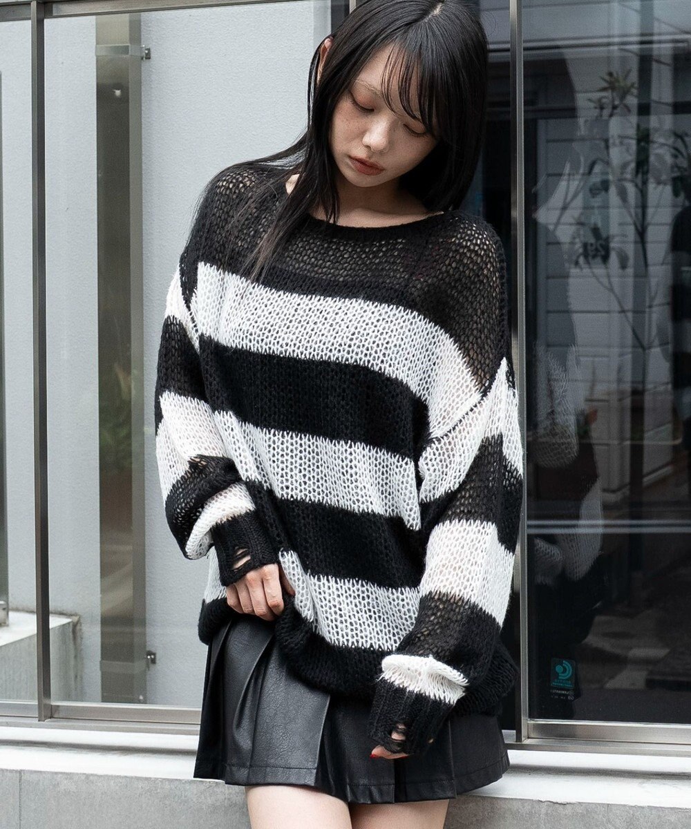 WEGO モヘアタッチボーダーBIGニット 