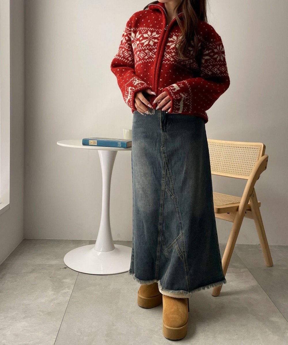 WEGO 雪柄ZIPニット 