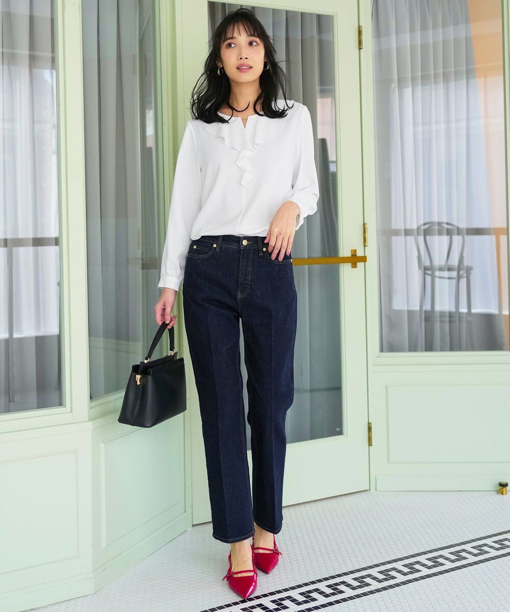 ANY SIS L センタープレスセミフレア デニム 