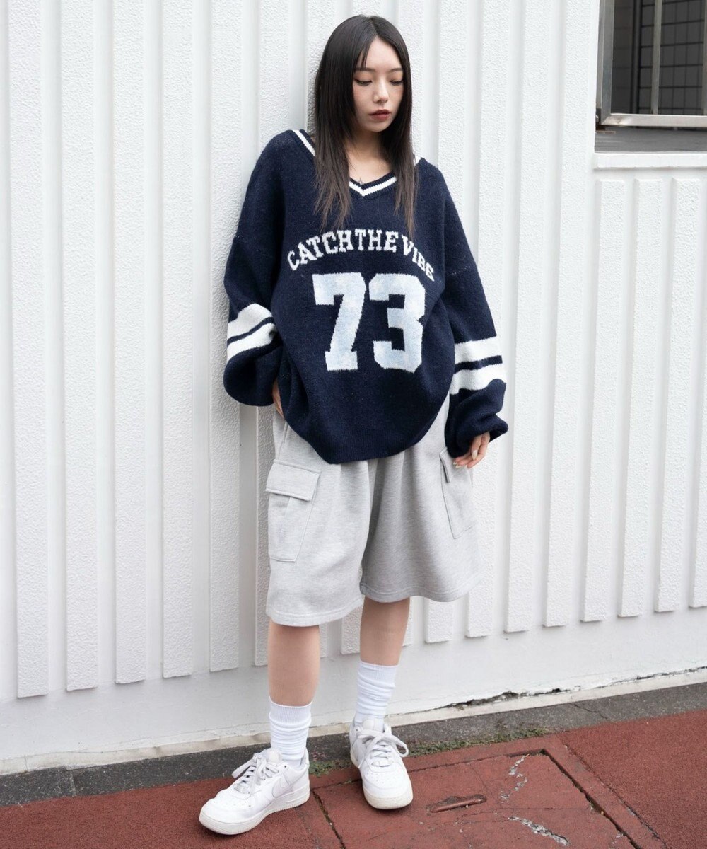 WEGO 【25年秋冬新作】フラッフィーVネックニットBIGプルオーバー 