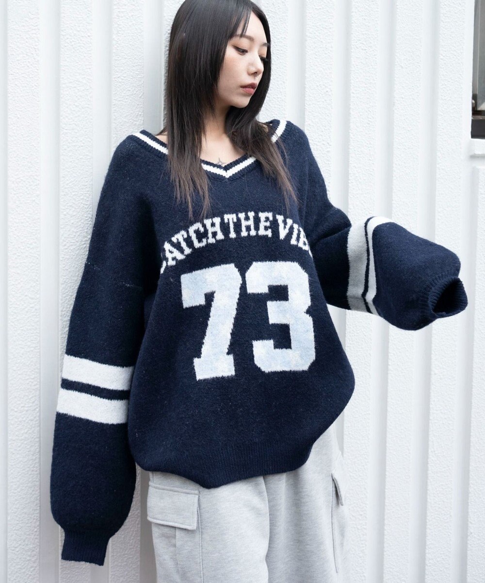 WEGO 【25年秋冬新作】フラッフィーVネックニットBIGプルオーバー 