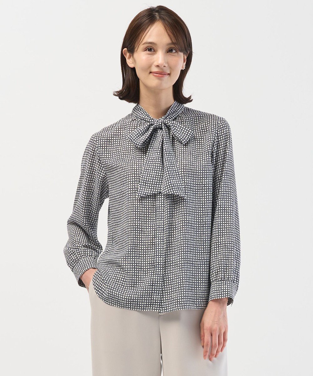 J.PRESS LADIES L ジーナ梨地 幾何プリント ブラウス 