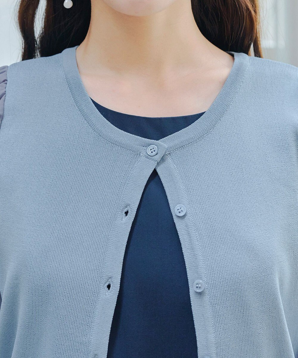 Tiaclasse L 【洗える】パフスリーブコンビカーディガン 