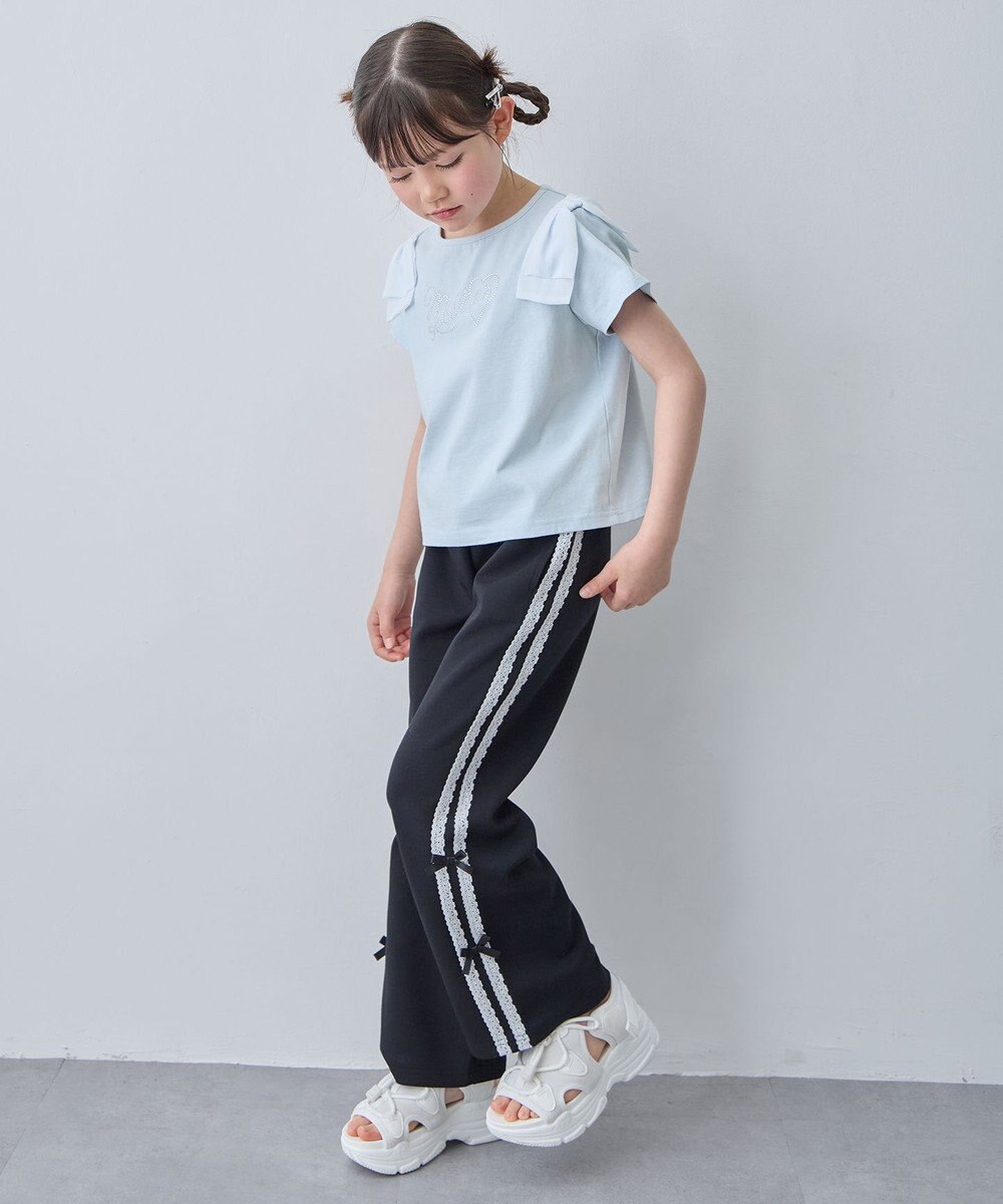 ANY KIDS 【綿100%】肩リボン×ラインストーンロゴ 半袖Tシャツ 