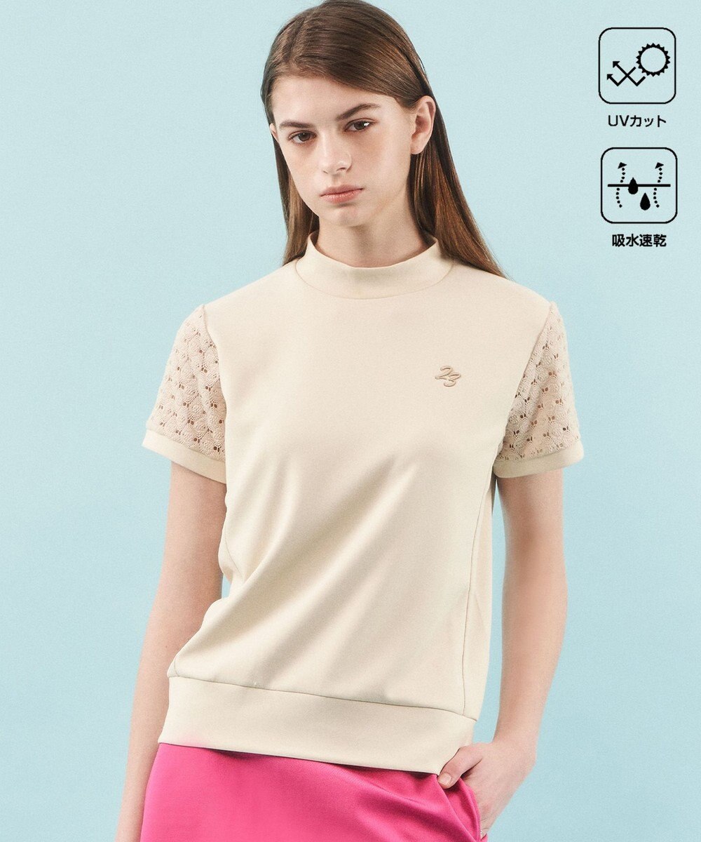 23区GOLF 【WOMEN】【UVケア・吸水速乾】レース袖 モックネックシャツ 