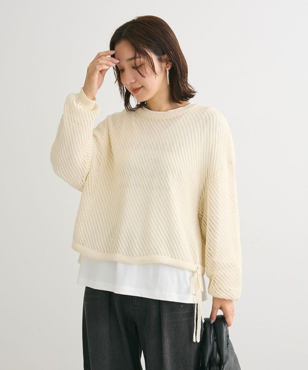 Green Parks ラメメッシュニットプルオーバー Ivory