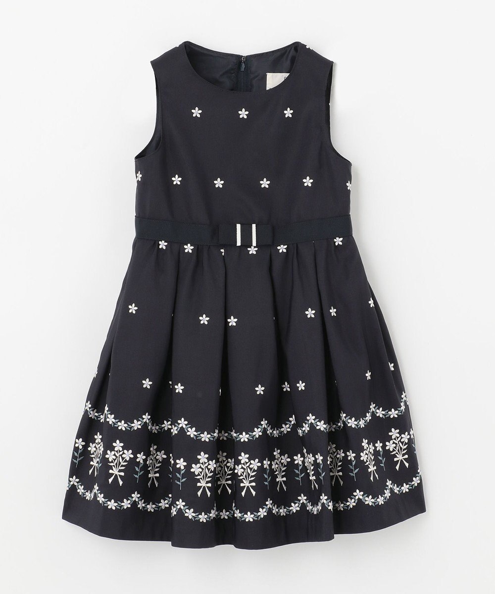 組曲 KIDS 【110-140cm】グログランアーチフラワー刺繍 ワンピース 