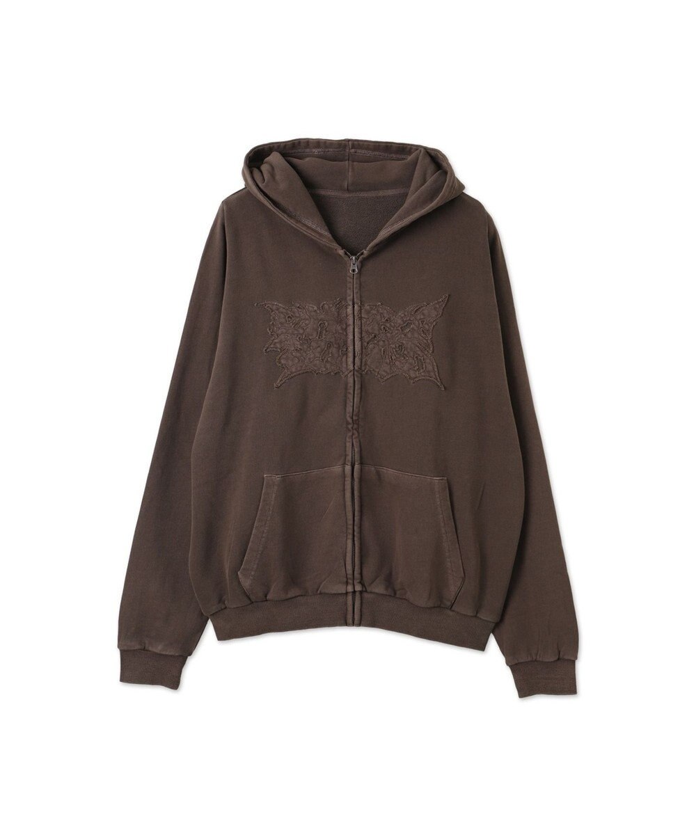 WEGO 【ユニセックス着用ITEM】ピグメントダメージアップリケZIPパーカー 