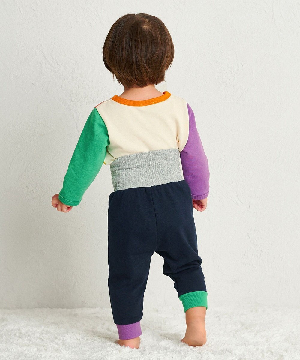 MIKI HOUSE HOT BISCUITS 【80-120cm】 ボーダー柄 ミニ裏毛パイル素材 腹巻き付き長袖パジャマ 