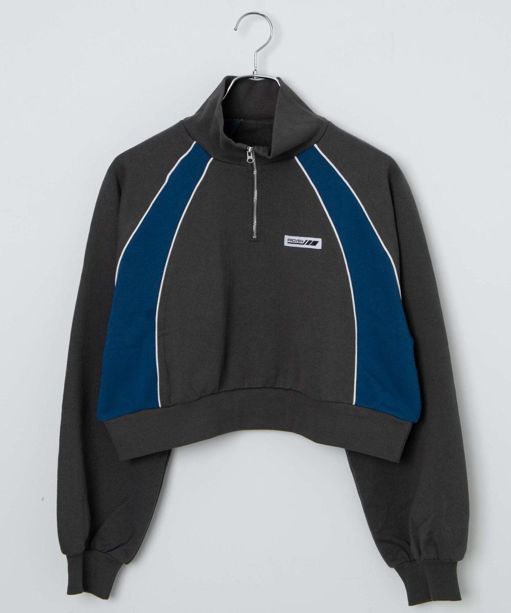 WEGO パイピング切替ショートハーフZIPスウェット 