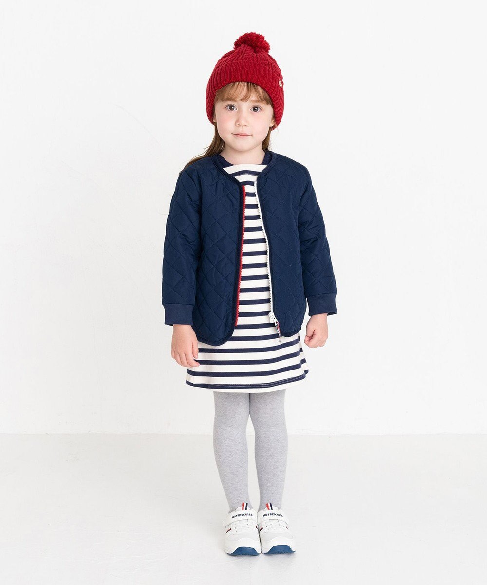 MIKI HOUSE HOT BISCUITS 【80-120cm】 抗菌・抗ウィルス ノーカラー キルティング 中綿ジャンパー 