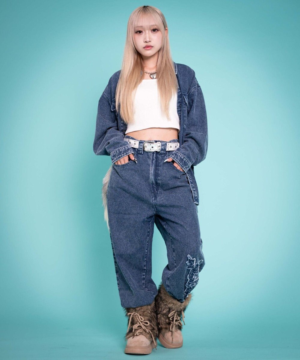 WEGO 【ユニセックス着用YD/ウエスト調整可/MLサイズ展開】グラフィックデニムパンツ 