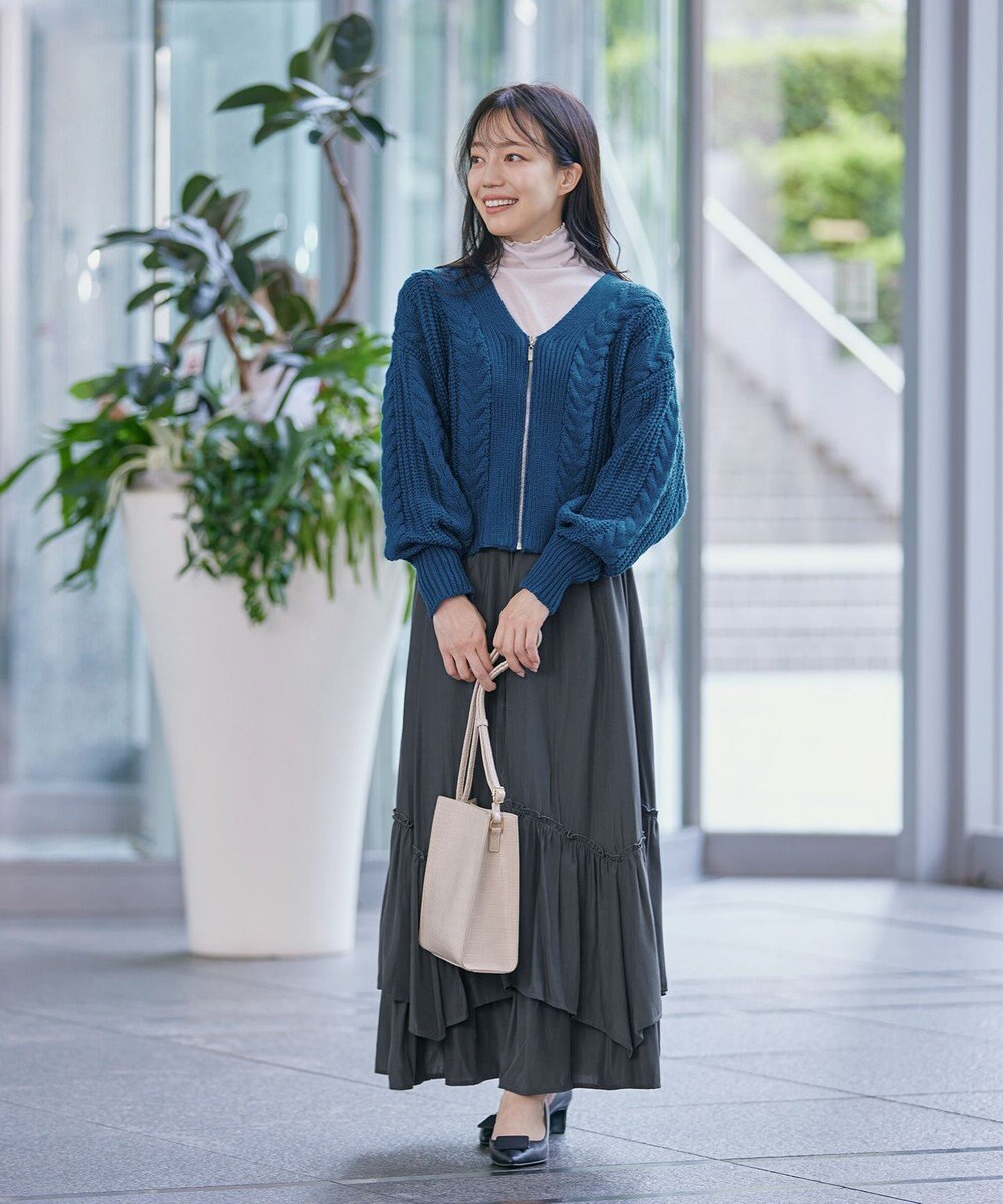 Tiaclasse 【洗える】ケーブル編みショート丈カーディガン 