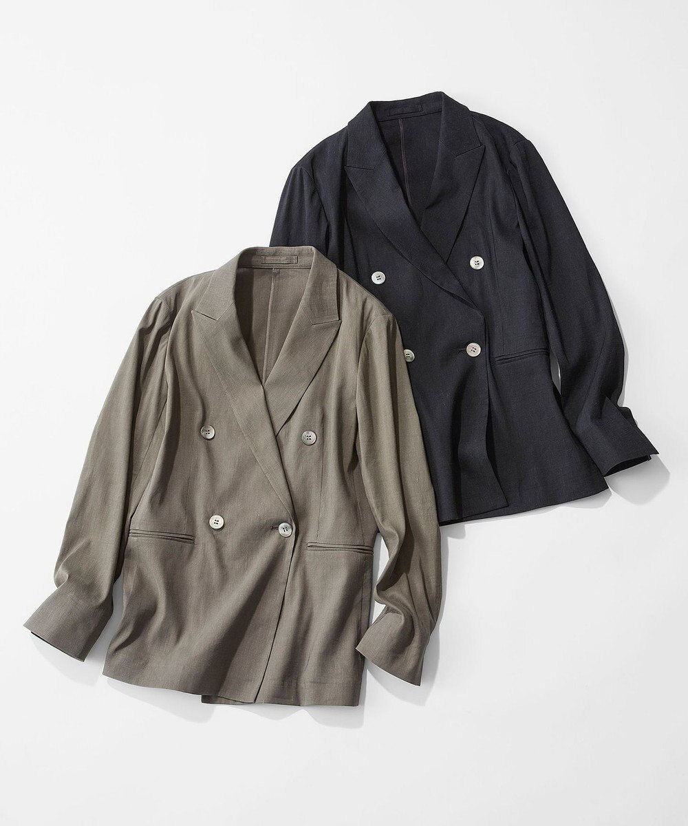 23区 【セットアップ対応/洗える】リネンレーヨンストレッチ ダブル ジャケット 