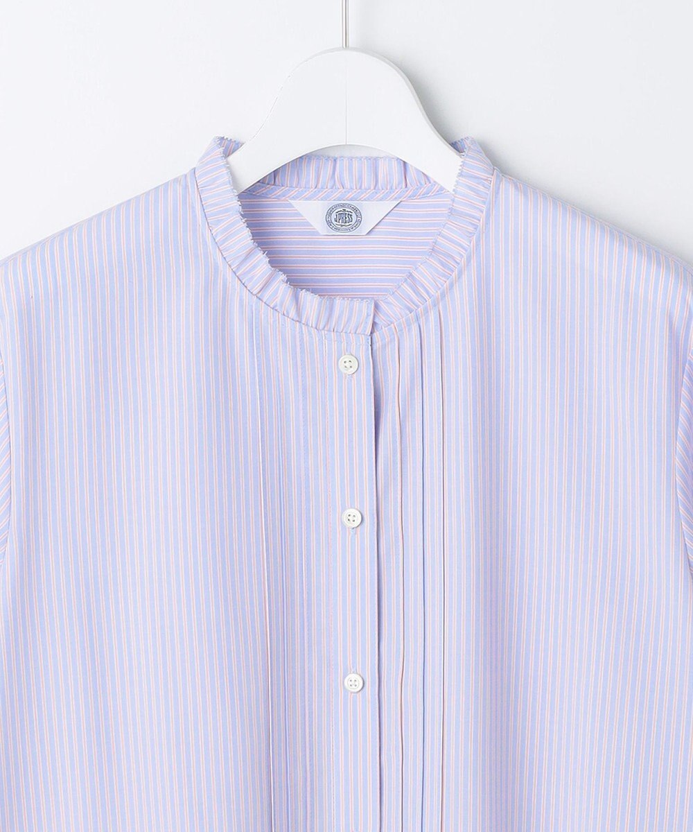 J.PRESS LADIES 【一枚で着映え】ソフトストライプ フリル襟 ブラウス 