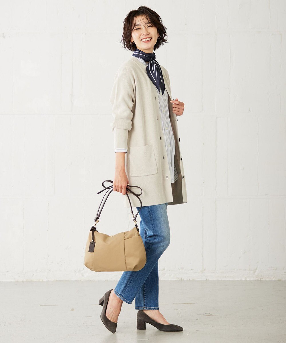 J.PRESS LADIES 【洗える】 ガスコットンアウター キーネック カーディガン 