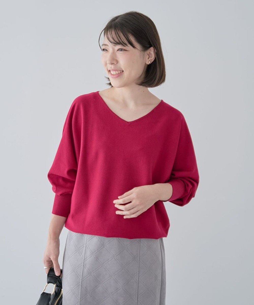 Green Parks 洗える　Ｖネックドルマンニットプルオーバー 