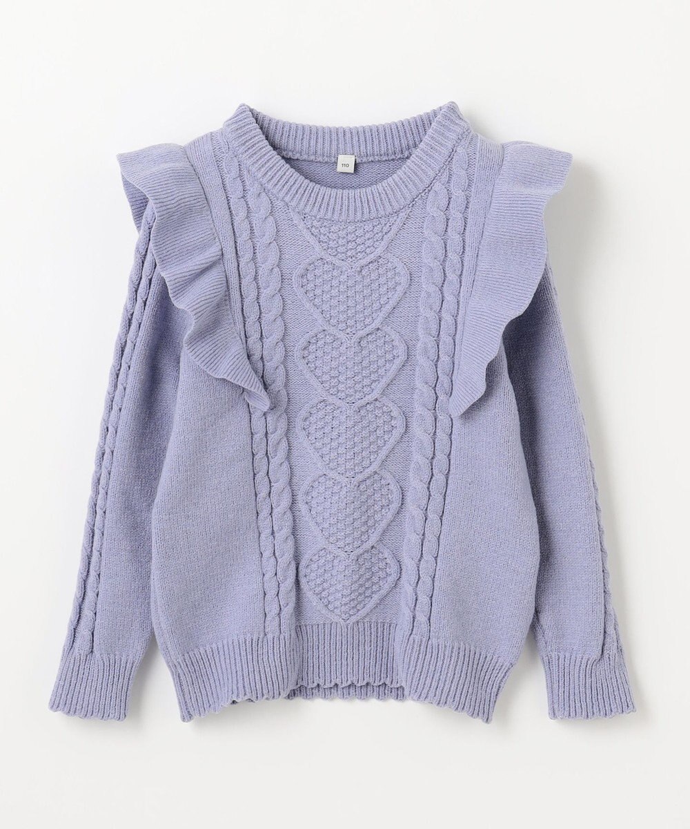 ANY KIDS 肩フリルハートケーブルニット 