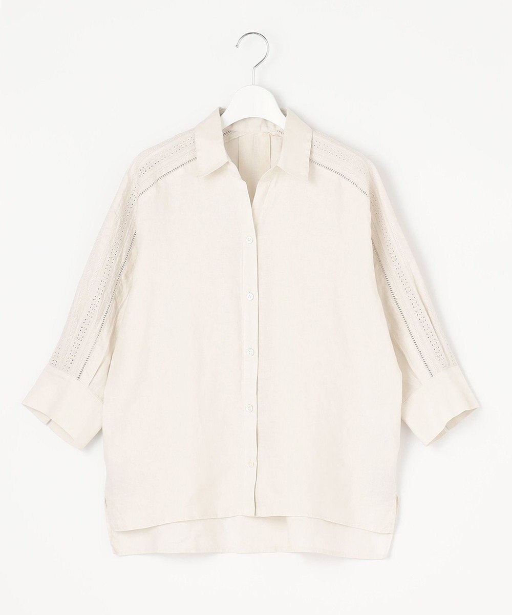 自由区 L 【洗える/セット可】エンブロイダリーリネン前開き シャツブラウス 