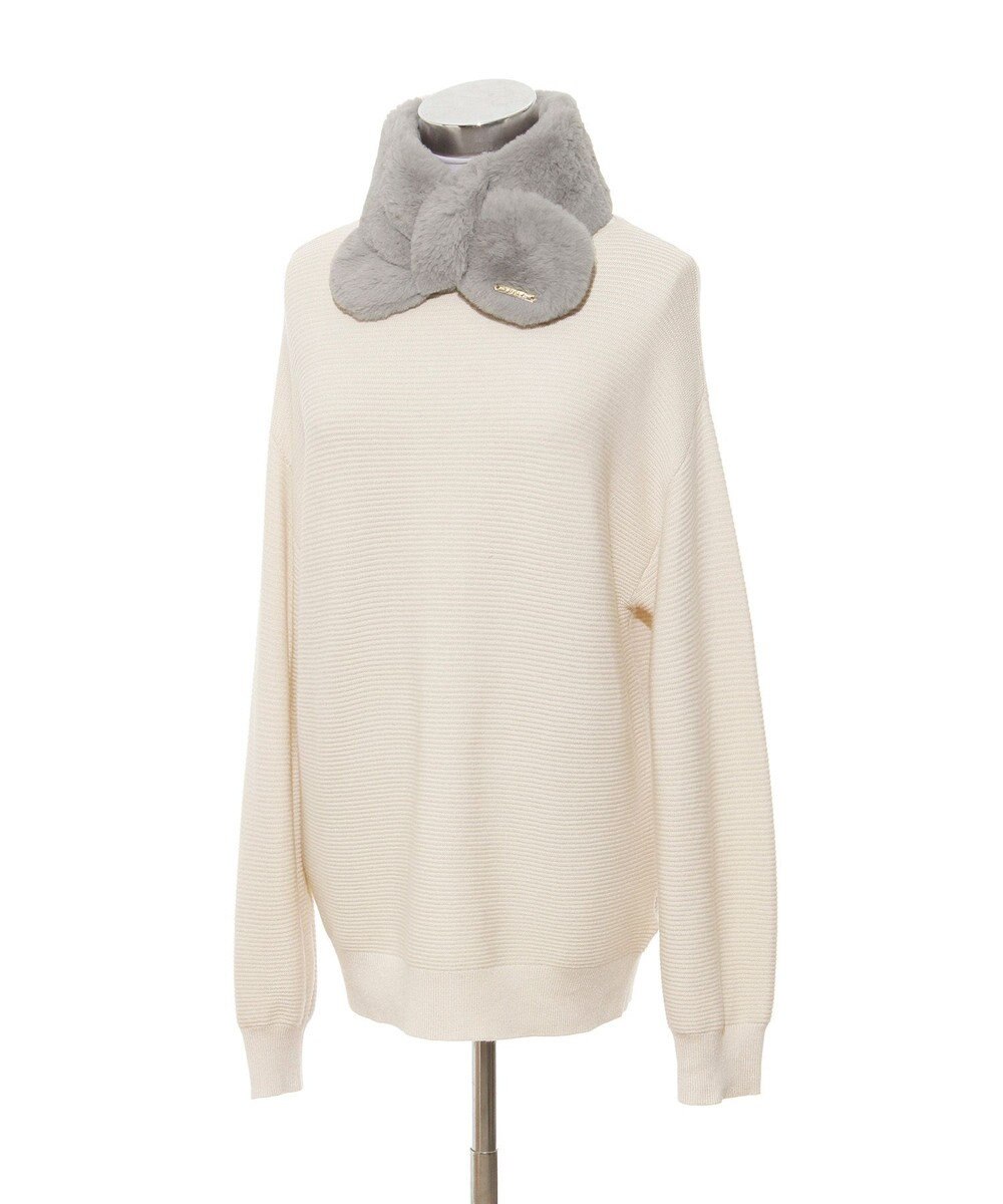 MOONBAT FURLA ファーティペット 差し込み ロゴプレート付 フェイクファーマフラー 