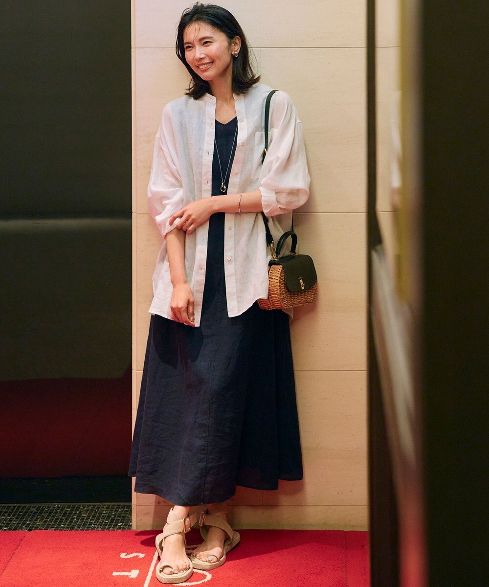 23区 【WEB限定カラーあり/洗える】LIBECO バンドカラー ビッグシルエット シャツ 