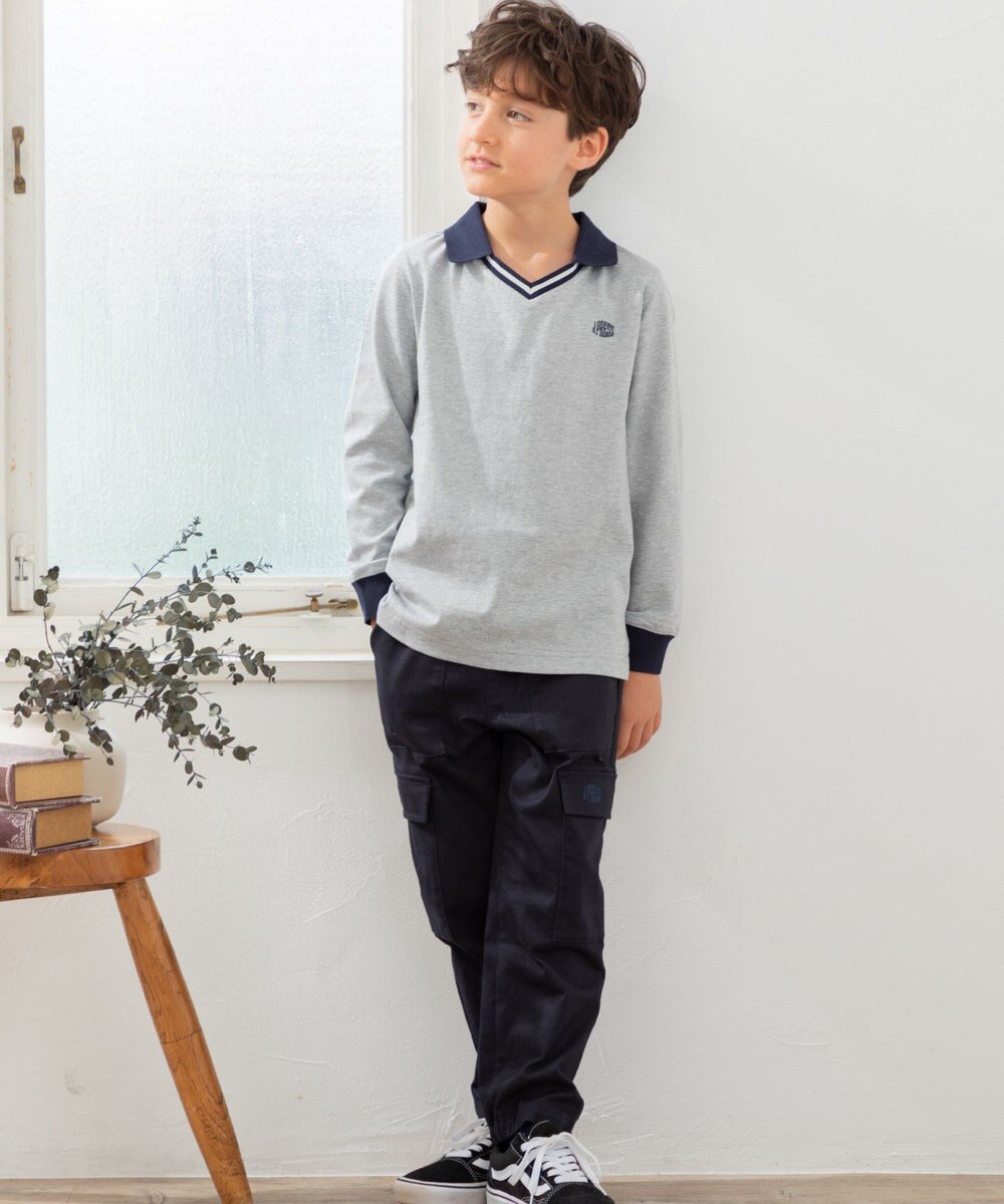 J.PRESS KIDS 【140-170cm】40/2天竺襟付き Vネック ポロシャツ 