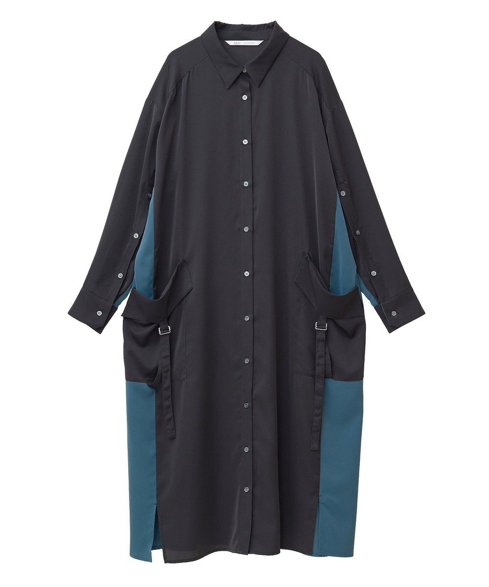 YECCA VECCA カーゴデザイン配色シャツワンピース 