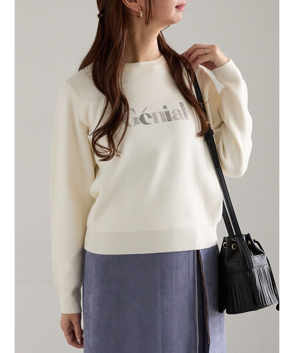 Te chichi ラインストーンレタードニットプルオーバー 