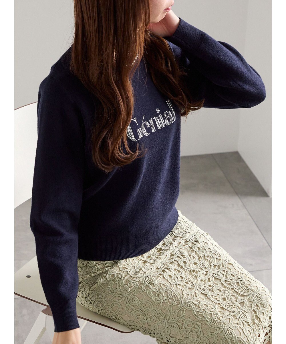 Te chichi ラインストーンレタードニットプルオーバー 