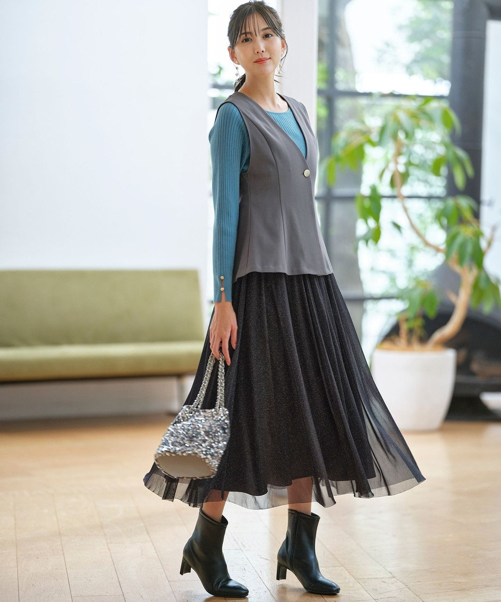 ANY SIS 【スタイリストコラボ】ジレ×ラメチュールスカート セットアップ 