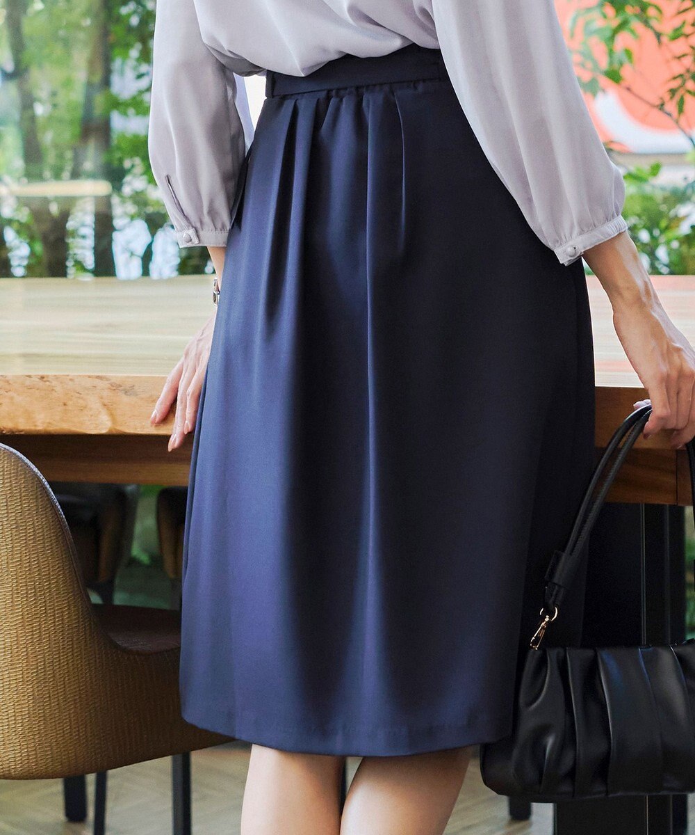 Tiaclasse 【ダブルストレッチ・洗える】ベルト付きタックスカート 