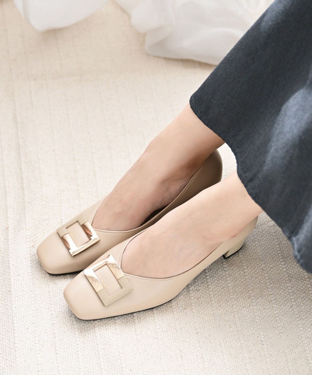 Pointer 日本製 バックルモチーフスクエアトゥパンプス 