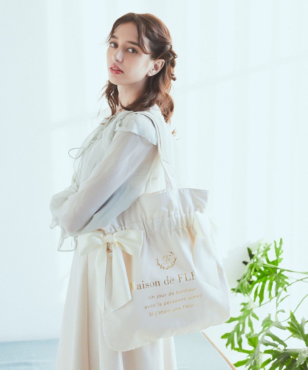 Maison de FLEUR ダブルリボンギャザートートバッグ 