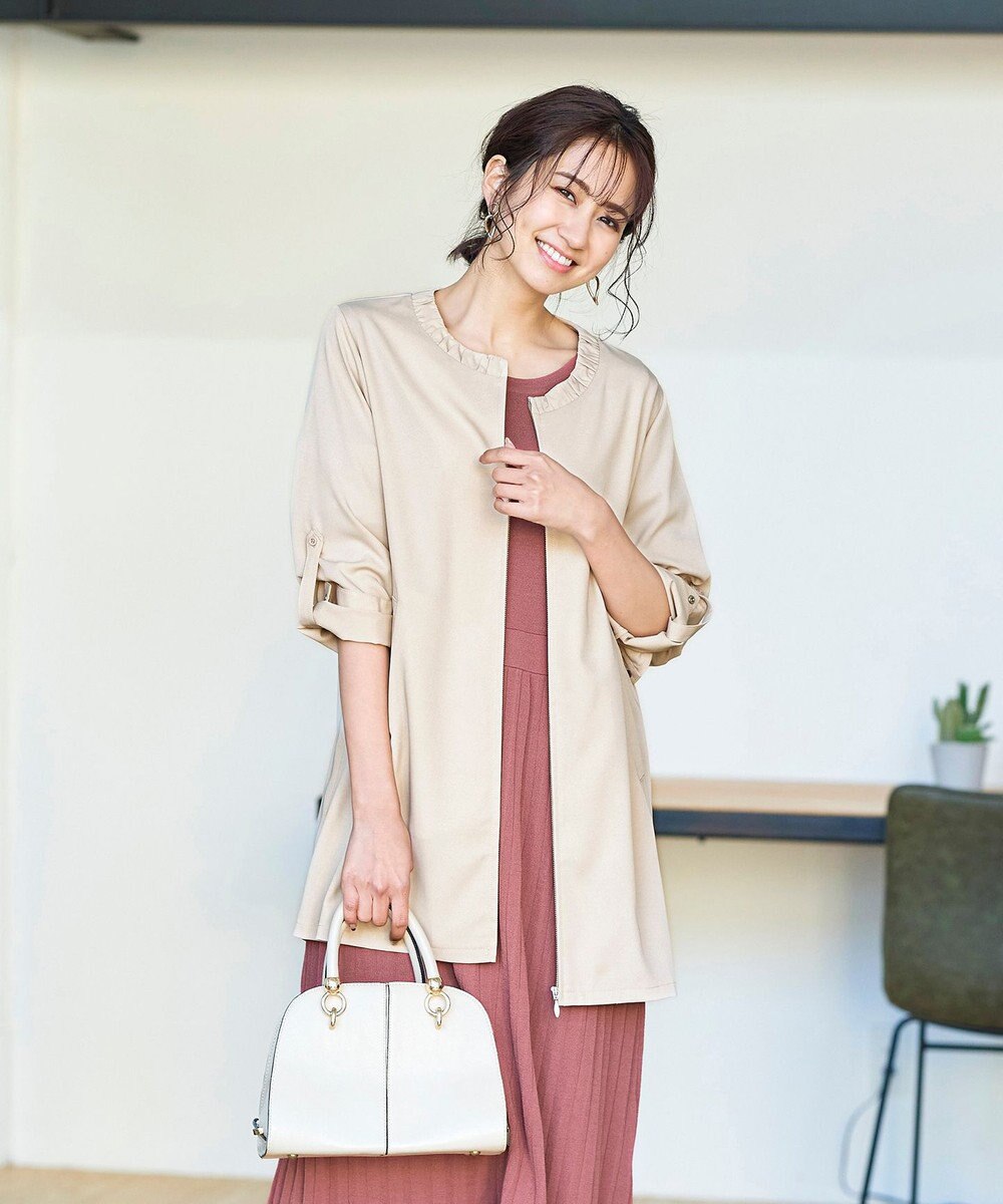 Tiaclasse 【洗える】大人可愛い衿ギャザーミディアムコート 