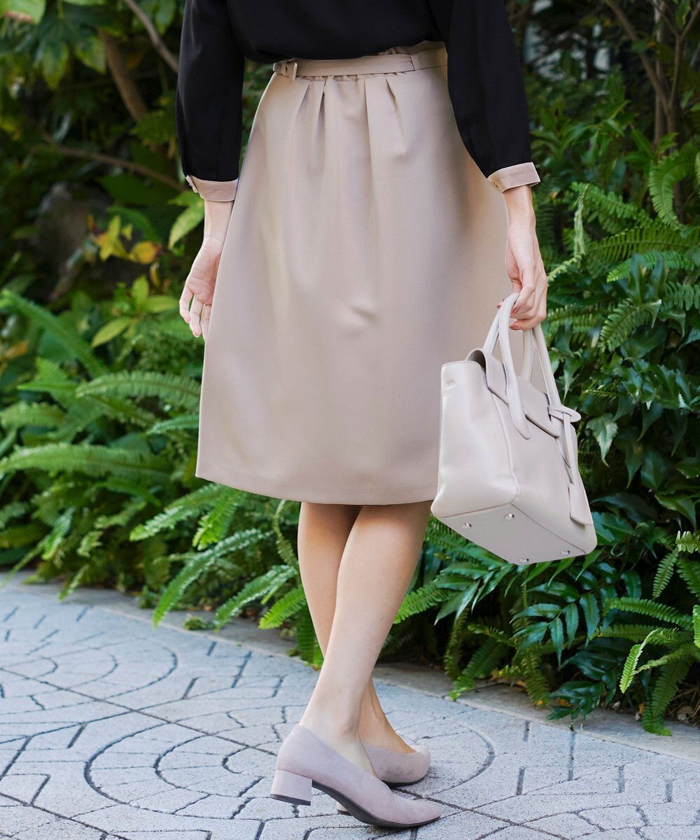 Tiaclasse 【ダブルストレッチ・洗える】ベルト付きタックスカート 