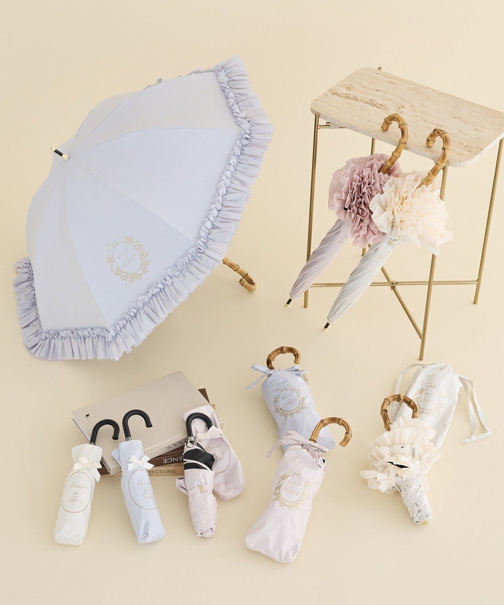 Maison de FLEUR 《晴雨兼用》遮光&UV CUT フリル折りたたみ傘 