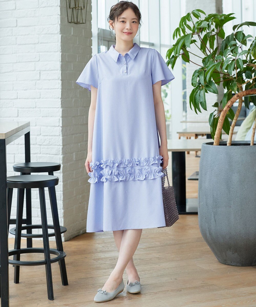 Tiaclasse シャツカラーフリルワンピース 