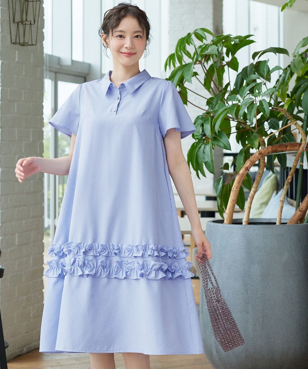 Tiaclasse シャツカラーフリルワンピース 