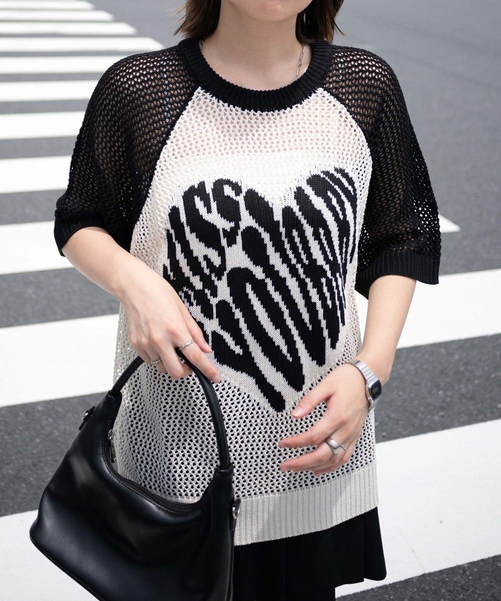 WEGO ハートロゴビッグメッシュニットT 