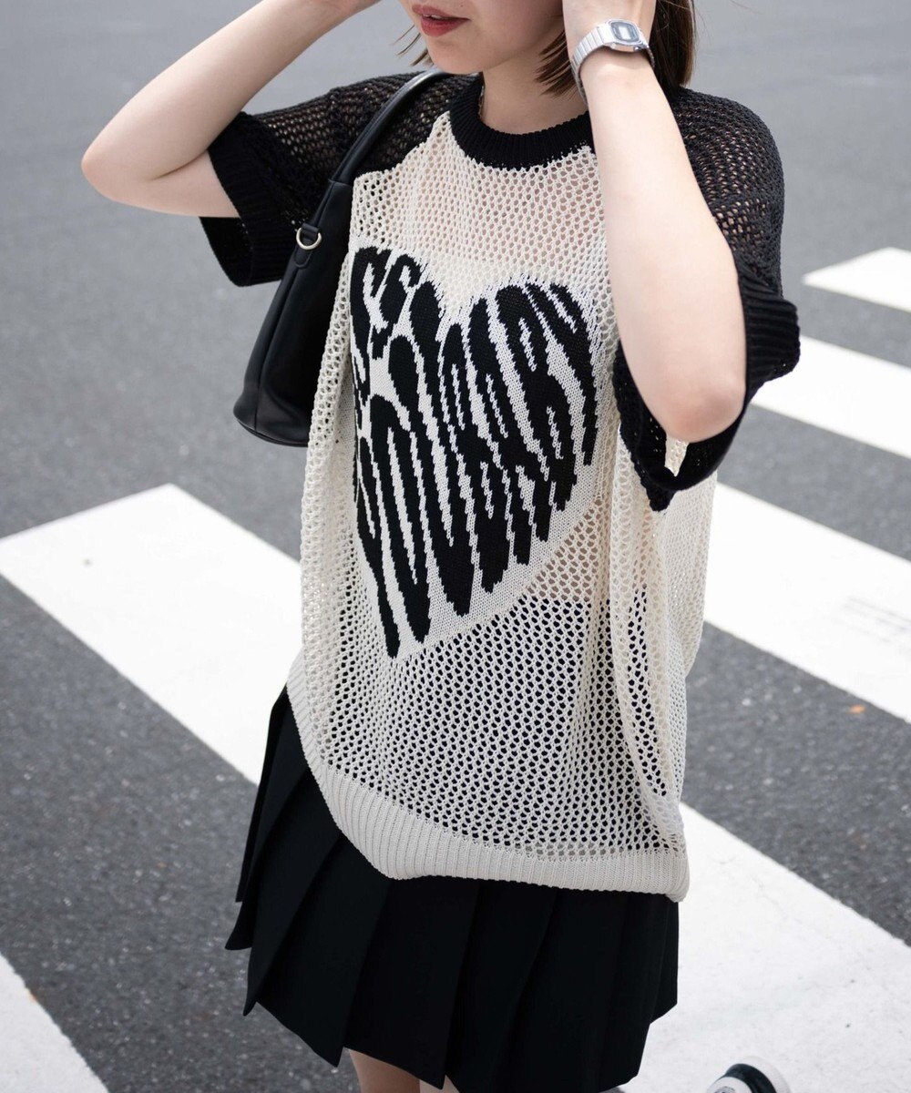 WEGO ハートロゴビッグメッシュニットT 